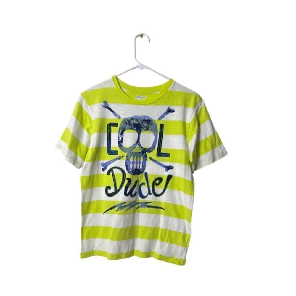 Gap Kids "Cool Dude" Yellow & White Striped T-Shirt XXL (14-16) 100% Cotton